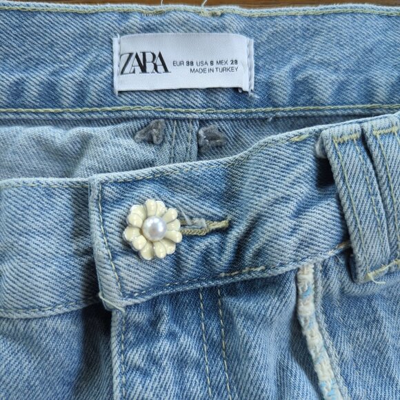 Zara Women's Jeans sz 6 / 28 blue Jeans High Rise Tweed Trim Straight Leg - Picture 7 of 12